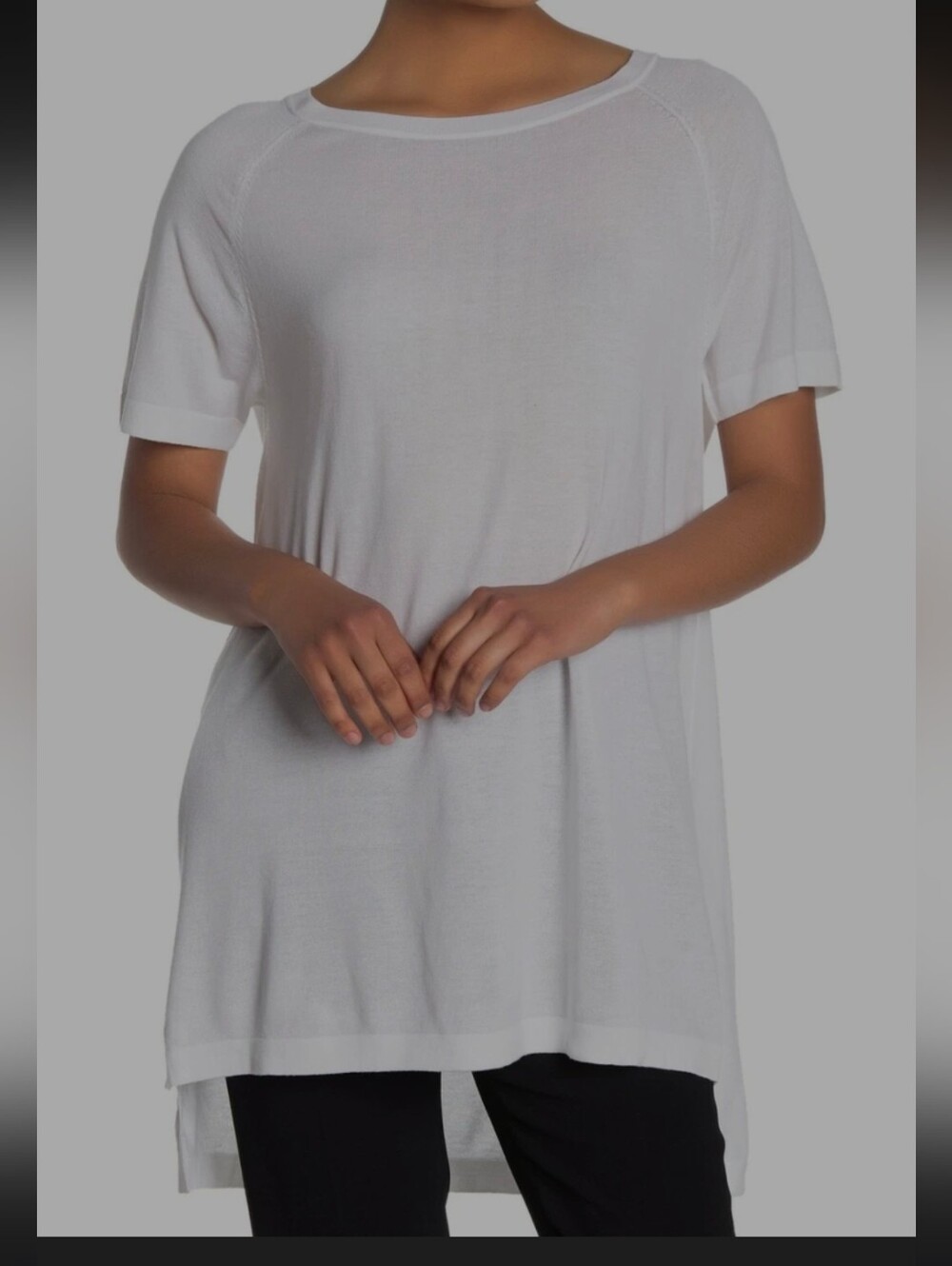 💥Eileen Fisher White Bateau Neck High Low Tunic Top